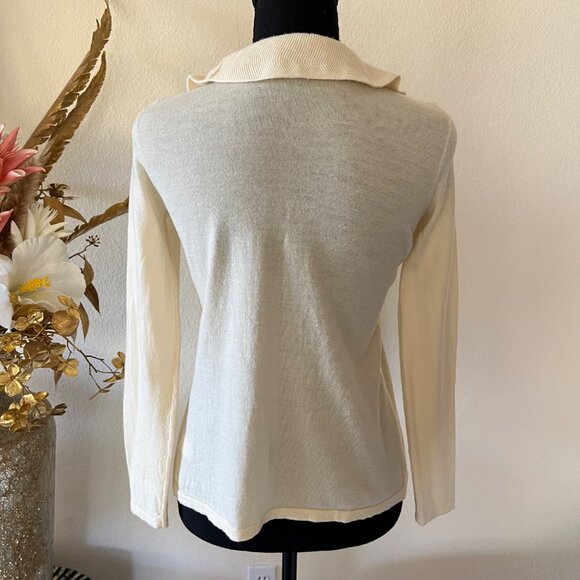 Talbots Pure Italian Merino Wool Cream Ruffle Front Cardigan Sweater Petite S - Picture 3 of 8